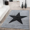 TT Home Wohnzimmer Teppich Kurzflor Sterne Modern Used Look Meliert, Farbe: Grau Schwarz, Größe:80x150 cm