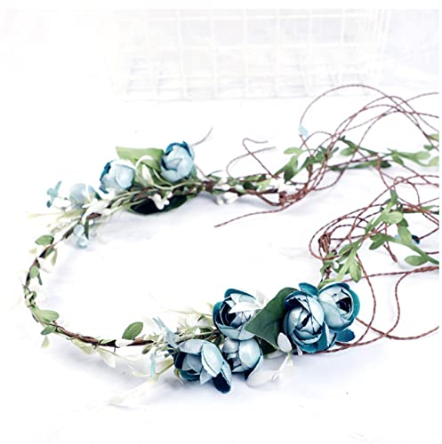 Frauen Mädchen Blumenkranz Krone Haarband Girlande Blumen Armband Set für Hochzeit ? beige