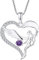 FJ Herz Schutzengel Halskette Damen 925 Sterling Silber Engelsflügel Kette Anhänger Amethyst Februar Geburtsstein Halskette Schmuck Geschenke für Frauen Mädchen