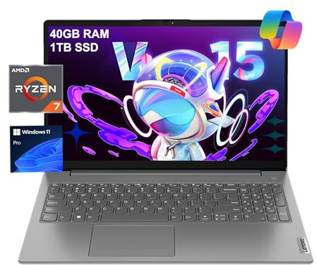 Lenovo Laptop V15 for Business, Home, Student (15.6 FHD, AMD Ryzen 7 7730U (Beat Intel i7-1355U), 40GB RAM, 1TB SSD), Numeric Keypad, Webcam w/Shutter, RJ-45, Win 11 Pro w/AI Copilot, Grey