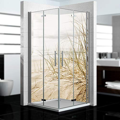 Dedeco 2x Premium Bad Duschrückwand mit Motiv: Dünengras V1, 100x210cm, wasserfest, hochwertig fugenlose Wandverkleidung aus 3mm-Alu-Verbundplatte, Fliesenersatz ohne Bohren, Made in Germany