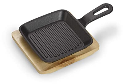 ECHTWERK Casseruola in ghisa, Casseruola quadrata con piatto di portata, Strisce per arrosti, Già cotte, Adatta per forni, grill, barbecue e induzione, Ø 11,8 cm