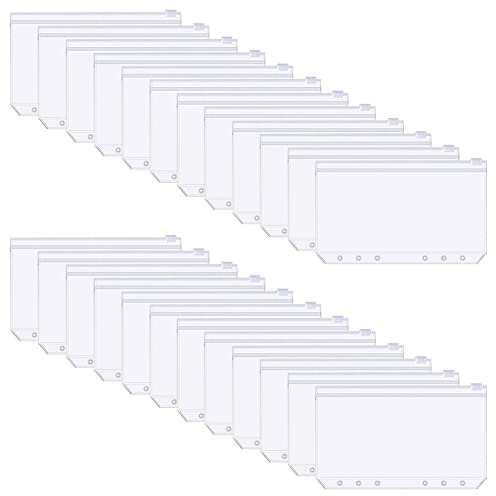 30 Pezzi Borsa per Raccoglitore A6 Cerniera Borsa 6 Fori Trasparente Plastica Cartelle Impermeabile Borsa a Fogli Mobili per Casa Ufficio Forniture Scolastiche