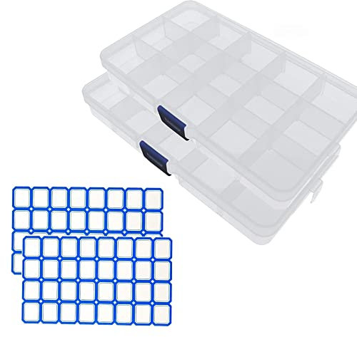 Norhogo Kleine Sortierbox, 2pcs Sortimentskasten sortierboxen Schmuckkästchen Sortierkasten, mit 15 Fächern und Deckel, sortierboxen für kleinteile zur Aufbewahrung von Schrauben, Perlen, Ohrringen