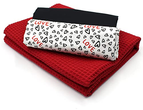 VmG-Store Waffelpique + Baumwollstoff Set farblich abgestimmt Waffel Stoff 100% Baumwollstoff Tex Standard 100 (Herzen Love Set34)
