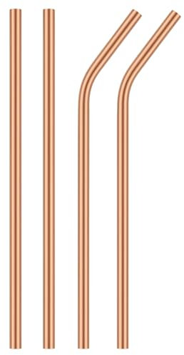 2activelife Lot de pailles en cuivre pur, de qualité alimentaire, 21,6 cm de long, fabriquées à la main avec brosse de nettoyage (2 coudées + 2 droites)