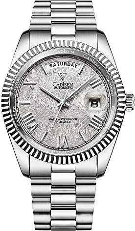 Cadisen Automatische mechanische Uhr Herren Schwimmen 10 bar wasserdichte Schraubkrone 8285 Uhrwerk Edelstahlgehäuse Uhren, GRAU
