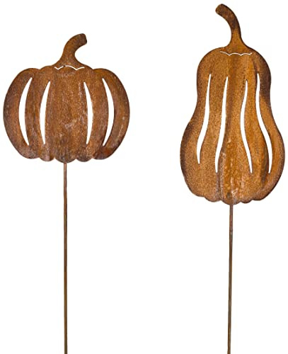 B2S BACK2SEASON Metall Stecker Kürbis Stecken Beetstecker Edelrost Kürbisse Erntedank Gartenstecker Halloween Dekokürbis Herbst 2er Set