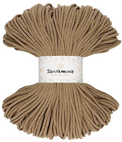 Sznurkomania, Geflochtene Baumwollkordel 3mm 100m, 46 Farben, Häkelkordel, Makramee Kordel, Makramee Garn, Premium Garn, Makramee Seil, (Cappuccino)