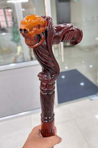 Gehstock aus Holz mit Totenkopf-Kopf, ergonomischer Handgriff, 91,4 cm