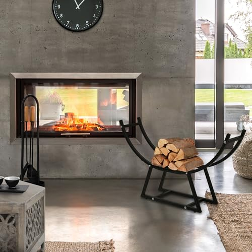 ML-Design Kaminholzregal 55x94x21 cm, Schwarz, Metall, Innen/Außen, U-förmiges Brennholzregal, Holzaufbewahrung Stahl pulverbeschichtet, Kaminholzständer Kaminholzhalter Feuerholzregal für Kamin/Ofen