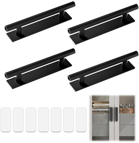 Ltsbaed Tiradores Autoadhesivos para Muebles 4 Piezas Negro Tirador de Armario de Aluminio con Pegatinas Sin Taladrar Dormitorios Manija Autoadhesiva para Puerta y Ventana Baños Tiradores Para Cocina