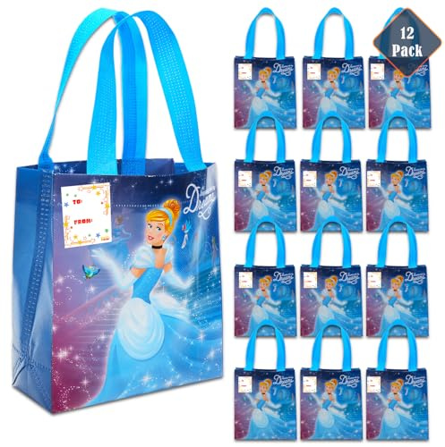Cenerentola - Sacchetti per bomboniere di compleanno per bambini, confezione da 12 | Mini sacchetti regalo in tela con principesse Disney da 20,3 cm, riutilizzabili, per feste di Cenerentola