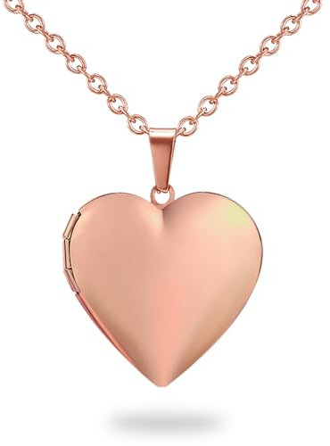 PHOCKSIN Rose Gold Heart Locket Necklace For Girls Glossy Love Heart Memory Lockets Necklaces With Personalised Pictures Inside