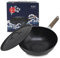 Petit wok en fonte anti-adhésif avec couvercle en fer et poignée Wodden compatible avec tous les types de cuisinières, mini wok de 22,9 cm