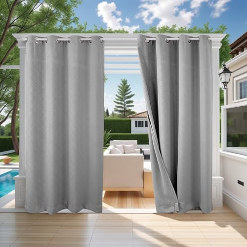 ele ELEOPTION Cortinas de Exterior, Resistentes al Agua, Protección UV, Cortina Exterior con Ojales, Cortina Opaca para Jardín, Patio, Balcón, Gris Claro 3D Textured, 1 Trozo / 132 X 213cm