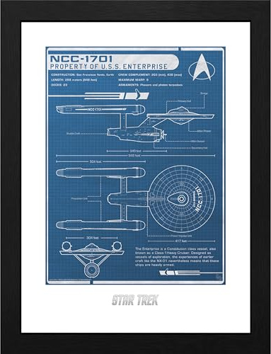 GB eye - Star Trek – Gerahmter Druck Plan USS Enterprise (30 x 40 cm)