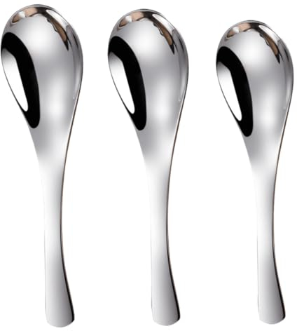 LIFKOME 3piezas Cuchara De Acero Inoxidable Gruesa Cucharas De Cabeza Redonda Para Servir Vajilla Hogar Uso Cocina
