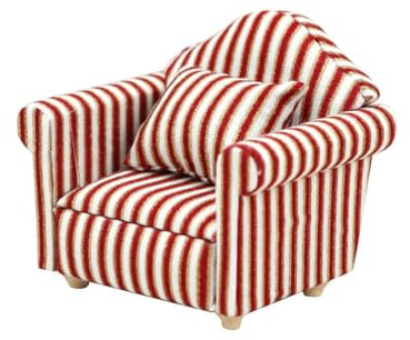 LATRAT Puppenhaus Sofa, 1:12 Puppenhaus Miniatur Möbel Modell Tuch Blumenmuster Couch Sessel Sofa Mit Kissen, Zubehör Blumenmuster Mini Möbel Sofa Set mit Rückenkissen, Gestreift