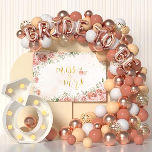 LYVEEF Bachelorette Party Decorations: Rose Gold Bridal Shower Decor Kit with Bride To Be Balloons, Confetti Balloons, DIY Marquee Light Up Ring and Backdrop
