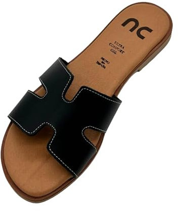 NENIC – Sandalia pala mujer de piel ATENAS – Estilo minimalista tipo Oran – Plantilla acolchada FLEX y suela EVA antideslizante – Hechas en España – Recomendamos elegir una talla más