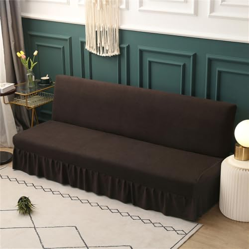 Surwin Sofabezug ohne Armlehnen Einfarbig Stretch Armlose Sofabettüberzug Antirutsch Clic Clac Sofahusse Schonbezug Protector mit Rock für Klappcouch Schlafsofa mit (150-190cm,Braun)