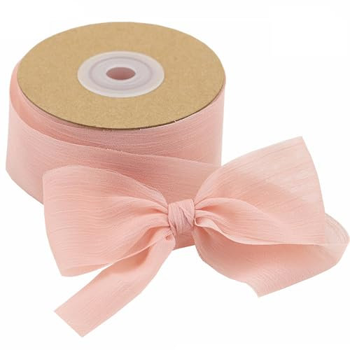 Geschenkband Schleifenband 3.8cmx22.8m Chiffonband für Geschenkverpackung Hochzeitseinladungen Blumenarrangement (Rosa)