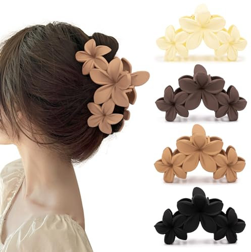 Lot de 4 pinces à cheveux hawaïennes en forme de fleur pour cheveux épais et fins, accessoires de pinces à cheveux Plumeria à forte tenue pour femmes et filles
