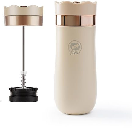BENFUCHEN Cafetière à piston pour le voyage Cafetière et théière à double paroi en acier inoxydable isolée sous vide, presse à café portable et durable pour le voyage, 12 onces