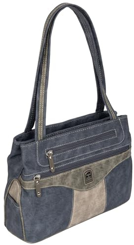 EAAKIE Damen Tasche, Schultertasche, Handtasche, Umhängetasche mit Leder Optik und vielen Fächern (NAVY-GRAU)