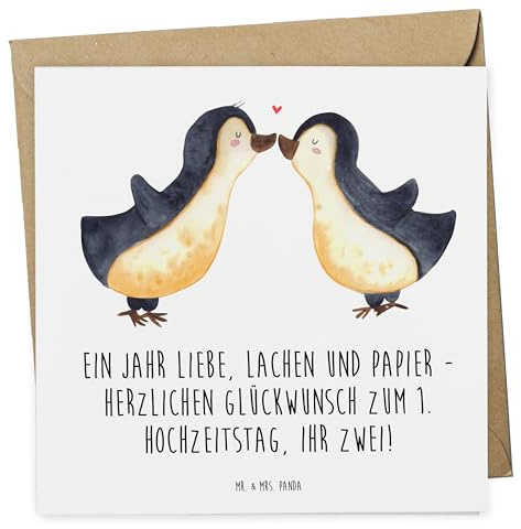 Mr. & Mrs. Panda Grußkarte 1. Hochzeitstag Papierhochzeit - Geschenk, Geschenke, Hochzeit, romantischer Spruch, Klappkarte, Liebe und Papier, Ehejubiläum, Heiraten, Hochzeitsgeschenk, feiern, Heirat