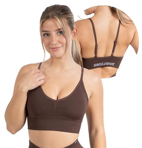 SMILODOX Sport BH Damen Maria - Solid Scrunch Push Up BH, Shaped Fit, Fester Halt, Blickdicht Bustier, verstellbare Träger, V-Ausschnitt BH ohne Bügel, Yoga, Fitness & Alltag, hoher