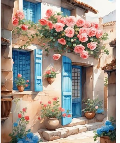 TOSTOG Peinture par Numéros pour Adulte,DIY Peinture Acrylique avec Pinceaux Peintures pour Adultes Débutants,Fleurs Maison Kit de Peinture à l'huile sur Toile pour Décoration Murale Maison 40x50cm