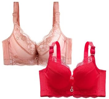Damen-BH, Baumwolle, Spitze, Basis, modisch, ohne Bügel, verstellbar, bequem, gepolstert, Minimizer, Push-Up, BH, Bustier, Sport (,), Hot Pink, X-Large