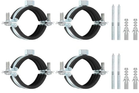 sourcing map 4 Pcs Adjustable Pipe Bracket Clamp, 1-1/2(38mm) Wall Ceiling Mount Split Ring Pipe Hanger Galvanized Iron Pipe Strap Support with Screw & Expansion Tube for Pipe Tube