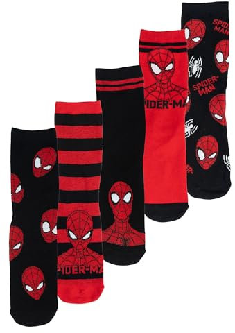 United Labels 5 Paar Marvel Spiderman Socken für Herren, Schwarz Rot, 40-45, Herrensocken, Männer Strümpfe