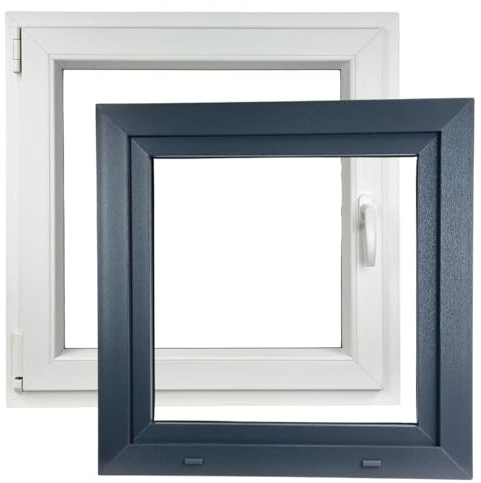 ALUCON Fenster 500x500 mm – Kunststofffenster 50x50 cm – Flügelfenster Innen Weiß/Außen Anthrazit – DIN Links