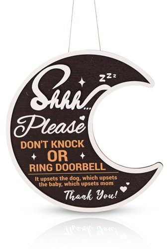 Cartello Non Bussare, Shhh Premium Wood Please Do Not Buss Or Ring Doorbell Cartello Baby Sleeping per La Porta d'Ingresso Cartello Non Disturbare per La Porta Accessori Essenziali La Casa