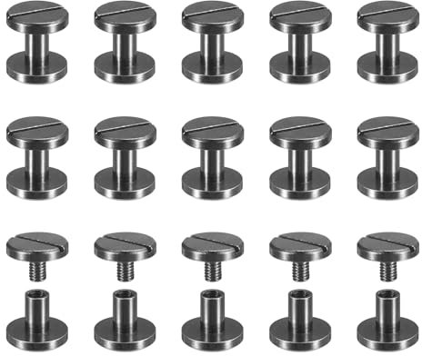 sourcing map 25Pack Brass Chicago Screws, 6x10mm Flat Head Screw Back Binding Post Nail Stud Rivets for DIY Leather Craft Belt Strap, Black
