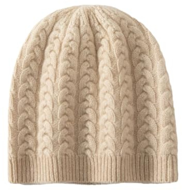 Vsadsau Damen Beanie-Mütze, 100 % Kaschmir, einfarbig, lässig, gestrickt, warm, für den Außenbereich, beige, Einheitsgröße