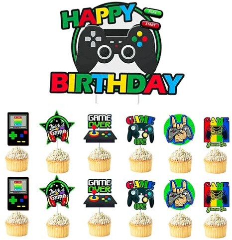 13pcs Tortendeko Geburtstag Junge, Video Spiele Happy Birthday Tortendeko, Gaming Cake Topper Happy Birthday Gamer, Muffin Topper für Kindergeburtstag & Weihnachten, ideale Party Dekoration