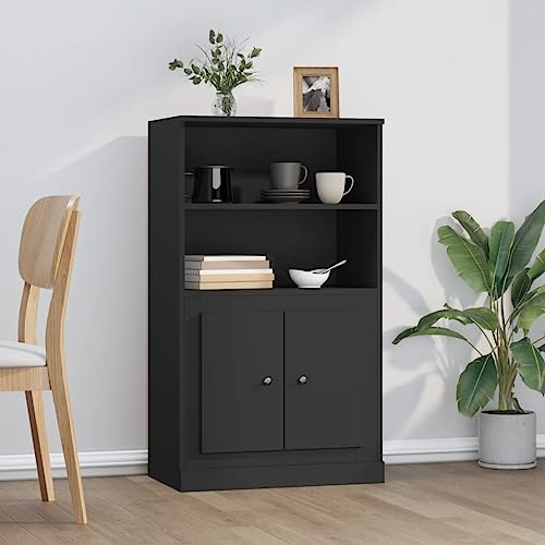 Modern Black Narrow Sideboard with 2 Doors & Open Shelves Space Saving Cupboard for Living Room 60cm Wide Stylish Storage Solution for Small Spaces.