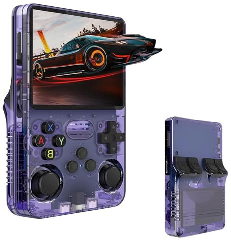 R36S Console per videogiochi portatile retrò, schermo IPS da 3,5 pollici, scheda TF da 64 g, oltre 10.000 giochi, console di gioco portatile, con sistema Linux open source (viola)