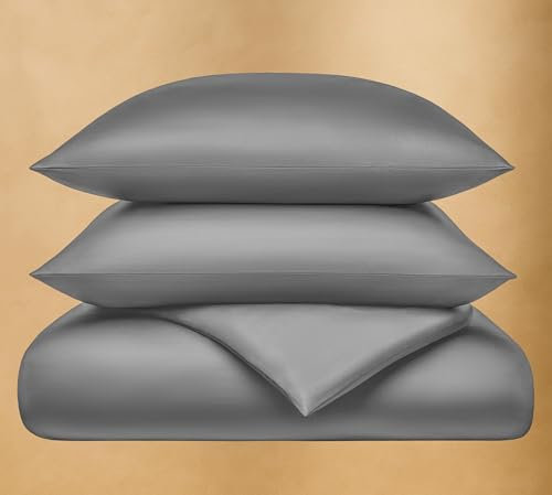 Seralino Satin Bettwäsche Set 155x220 + Kopfkissenbezug 80x80 Dunkelgrau | 100% Bio Baumwolle Bettwäsche Mako Satin 155x220 Grau| Luxusbettwäsche | Bettwäsche Aesthetic Bettbezug