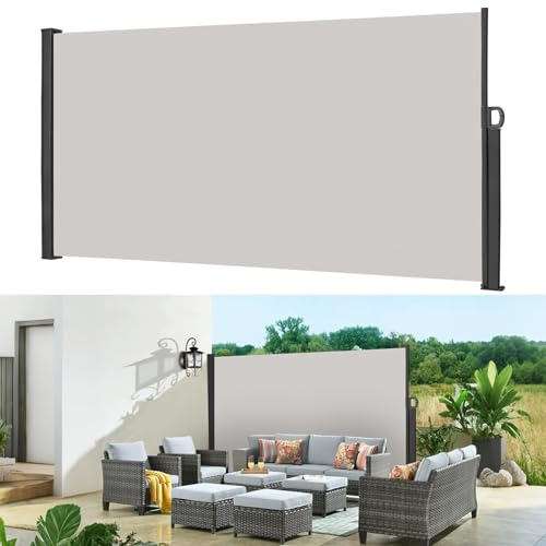 Seitenmarkise Ausziehbar 200x300cm – Sichtschutz & Windschutz, Blickdicht & Wasserfest, Seitenrollo mit Wandhalterung für Balkon, Terrasse & Garten – Sonnenschutz Hellgrau