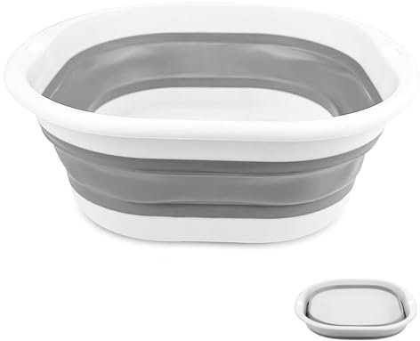 MITUMORMOR Bassine de lavage pliable, portable, seau de nettoyage pliable, polyvalent, peu encombrant, pour les voyages, le camping et la cuisine (gris)