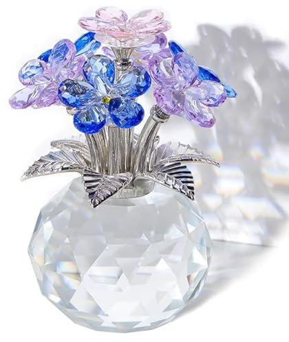 Minicloss Crystal Forget-Me-Not Bouquet Figurines - Glass Flowers Ornaments Gifts for Her - Colorful Glass Decor for Wife, Girlfriend - Home, Office & Tabletop Decor