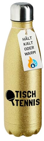 Huuraa Glitzerflasche Tischtennis Tischtennisschläger Geschenk 500ml Gold Wasserflasche Tischtennis Mitbringsel