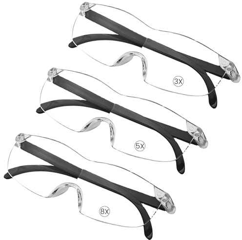 RaitWahl Vergrößerungsbrille mit 3 Vergrößerungsstufen (300% 500% 800%), gegen blaues Licht, zum Basteln, Nähen, Lesen und Aufgaben, leicht und kratzfest