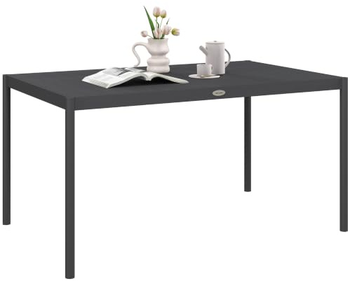 Outsunny Gartentisch Balkontisch für 6 Personen 145x90x74 cm Dunkelgrau | Esstisch aus Alu, Terrassentisch